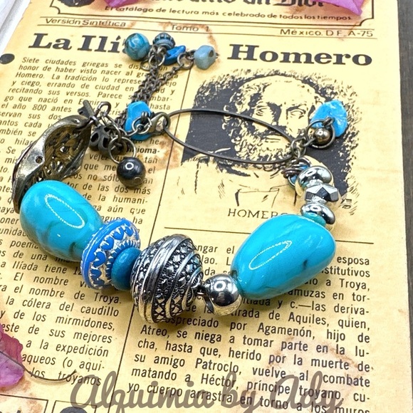 Turquoise and brass maximalist chunky cowgirl cuff adjustable bracelet/Western - Picture 3 of 10